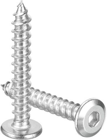 sourcing map Tornillos M6 x 40 mm (25 unidades) de cabeza redonda plana, tornillos de cabeza hexagonal autorroscantes de acero inoxidable para muebles de madera