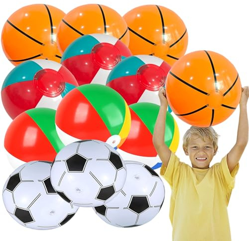 CHSG 12 st uppblåsbara strandbollar, 16 cm, 4 olika typer av bollar, uppblåsbara strandbollar, färgglatt vattenbollsset för pool, festleksaker, lämpliga för barn vattenlek på sommaren