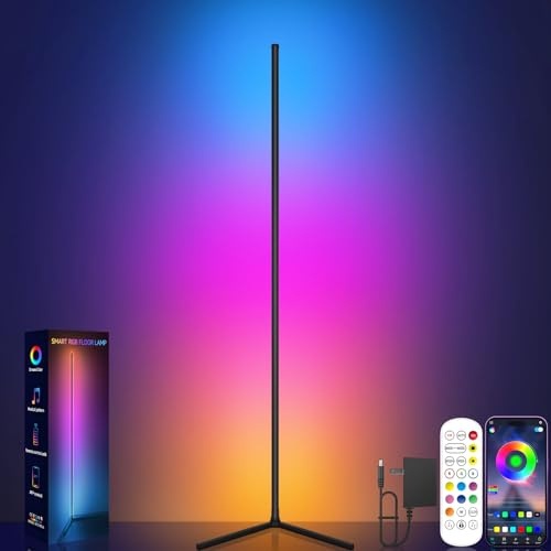 Tyute Corner Floor Lamp, RGB LED Corner Light with Music Sync, Smart App and Remote Control Color Changing Ambience Light, LED Lamp with 16 Million Colors for Bedroom