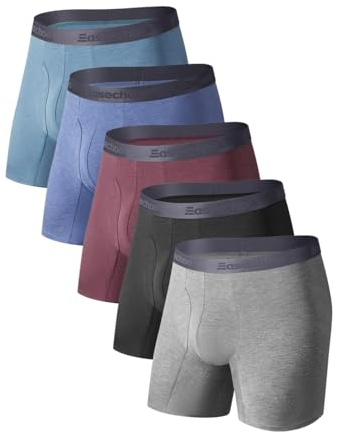 Easechoo Men's Underwear,Rayon Made from Bamboo Boxer Briefs,Ultra Soft,Cool Breathable,No Riding Up Leg,5 Pack (US, Alpha, XX-Large, Regular, Regular, Multi-NV)