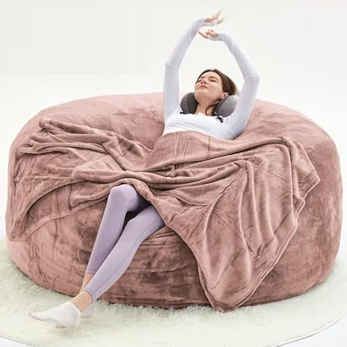 Generisch Soy Chair for Adults, Bean Bag with Filler, Storage Foam Chair, Giant Bean Bag with Super Soft Fur, Living Room Furniture, Suitable for Bedroom (pink, 120cm×120cm(L))