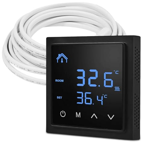 Termostato digital, termostato inteligente, termostato de ambiente para calefacción por suelo radiante, termostato de habitación con pantalla táctil y cable de 3 metros, termostato de pared, regulador