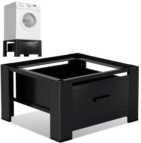 Herrselsam Tvättmaskinsunderskåp med låda 63 x 54 x 32 cm — piedestal för tvättmaskin och torktumlare, med stor låda (44 x 48 x 18 cm) och gummidyna för ljuddämpning