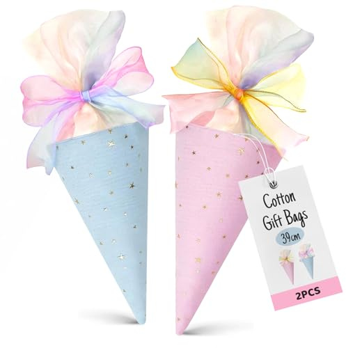 2 pièces Cornet surprise pour la rentrée scolaire, cornet pour les frères et sœurs, cornet de bonbons, cornets à remplir, cadeau pour la rentrée scolaire (bleu + rose)