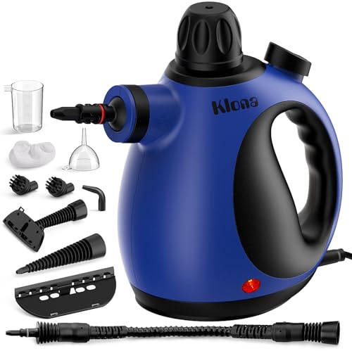 KLONA Pulitore a vapore a mano, pulitore a vapore per casa, pulitore a vapore multiuso con 10 accessori per tappeti, tende, cucina, divani, bagni e molto altro ancora