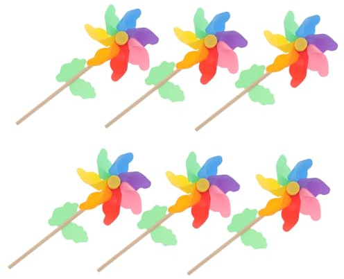 GANAZONO 6 pièces Lot de Moulins à Vent Colorés à Manche Bois Décoration de Jardin et Accessoires Photo Style Cartoon pour Fêtes Crèches et Espaces Extérieurs