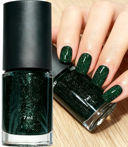 Glitter Green Nail Polish, Shimmer Green Nail Varnish, Quick Dry Long-Lasting High Pigmented, No UV Lamp Needed Nail Art Kit for Women Girls