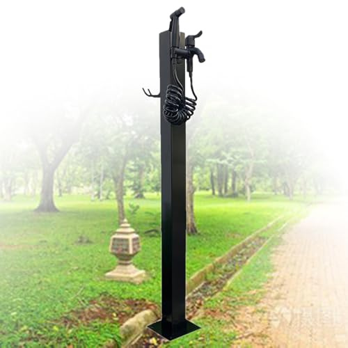 Stainless Steel Outdoor Water Column Fountain - Floor Mount, Frost-Resistant Design with Hose Hook & Square H Support for Gardens, Patios, and Yards