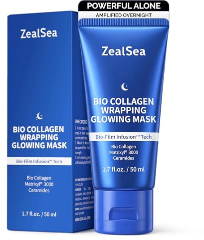 ZealSea Bio Collagen Wrapping Overnight Peel Off Face Mask | Matrixyl 3000 Peptide for Firming, Plumping, Elasticity & Barrier Repair, Boosts Skincare Results, Smoothness & Glow While You Sleep, 1.7OZ