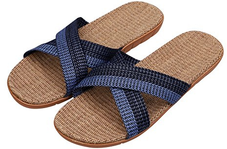 IBLUELOVER Sandales Femme Homme Pantoufle Plage en Lin Chaussons Été Chaussures Plates Antidérapage Tongs Bout Ouvert Pas Cher Slipper pour Maison Voyage Bureau Salle de Bain Piscine