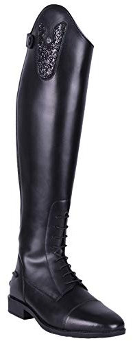 QHP Leder-Reitstiefel Sasha Adult weit schwarz mit wechselbarem Oberteil, RV hinten (38 EU)