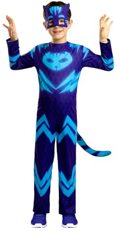 Funidelia Costume Ufficiale di Gattoboy PJ Masks per bambino, Include tuta, coda e maschera - Tenuta per bambini per feste, Carnevale e Halloween - Taglia 5-6 anni