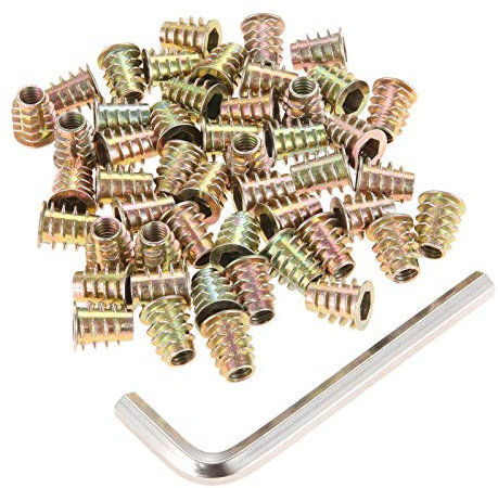 Mtsooning 50 Pcs M6*13mm Threaded Inserts Nuts,Flanged Hex Socket Screw-in Inserts,Zinc Plated Carbon Steel Hex Drive Head Nut for Wood Furniture Cabinet