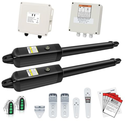 TOPENS PW302 Dual Swing Gate Opener Light Duty Automatic Gate Motor for Double Swing Gates Up to 12ft per Arm, Electric Driveway Gate Operator AC Powered with Remote Control Kit Solar Compatible