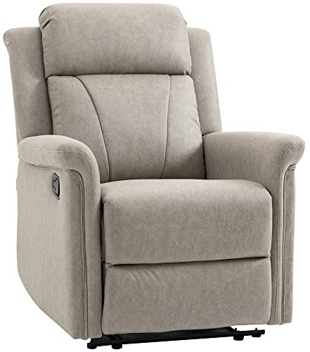 HOMCOM Poltrona Reclinabile Manualmente max 135° con Poggiapiedi e Poggiatesta, in Microfibra, Acciaio e Gommapiuma, 78x96x102 cm, Grigio