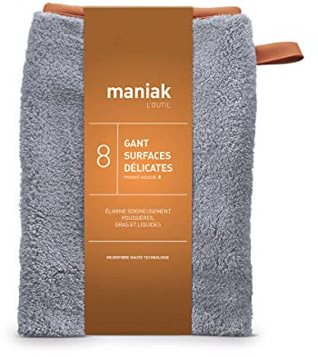 Maniak Chiffon Microfibre Ménage – Produit Super Doux Attrape Facilement la Poussière – Format Gant Pratique du Menage - Taille 8, Gris