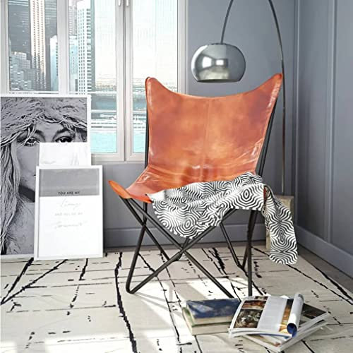 ZQQLVOO Butterfly-Sessel Braun Echtleder, Loungesessel, Fernsehsessel Relaxsessel, Schreibtischstuhl, Stuhl für Schlafzimmer, Wohnzimmer, Arbeitszimmer, Büro