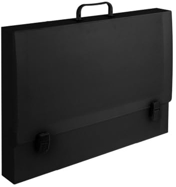 Pryma Valigetta Tecnica Nera con Manico e 2 Chiusure a Clip - Porta Disegni e Documenti Professionale (56x36x6 cm)