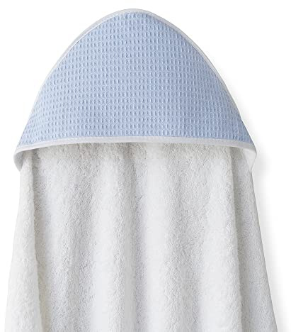 Interbaby - Capa de Baño Bebe Delantal Blanco/Azul | Toalla Bebe con Capucha Algodón, 100x100cm, Unisex | Suave, Secado Rápido | Ideal Recién Nacidos, Bebes y Niños Pequeños | Diseño Nido de Abeja