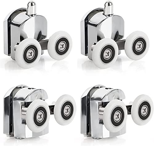 YUANQIAN Duschtürrolle, 4 Stück Doppelrollen für Duschtüren, Silber, 23 mm Durchmesser, 4-6 mm Glasstärke, 18 mm Abstand, Kunststoff, Zinklegierung