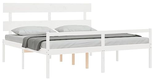 vidaXL Seniorenbett, Holzbett Bett mit Kopfteil Stauraum, Doppelbett für Senioren, Komfortbett Bettgestell mit Lattenrost, Schlafhöhe vom Boden 45cm, 200x200cm Weiß Massivholz