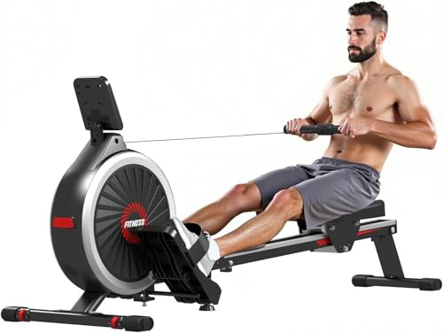 Dskeuzeew Rameur magnétique à 16 Niveaux avec Affichage LED, Rail Coulissant Silencieux pour la Maison, la Salle de Gym, l'équipement d'entraînement d'intérieur (Noir)