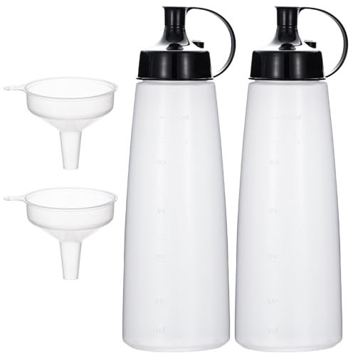 Uceoo Squeeze Bottles Wide Mouth，Pack of 2 Condiment Bottle Squeeze ketchup bottles squeeze with Cap Lids and Funnel for Chunky Sauces, Resin, Crafts, Food Grade (17oz)