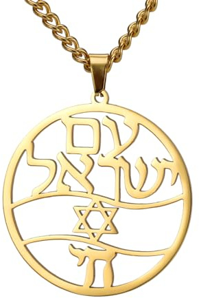 TEAMER Acero inoxidable Chai Símbolo Collar Estrella de David Colgante Hebreo Bendición Judía Amuleto Joyería Para Mujeres Hombres (Collar Símbolo Chai y Estrella de David - Oro)