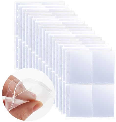 Photocard Sleeves 50 Pack 400 Pockets 6 Ring A5 Binder Sleeves Double-Sided 4 Pocket Page Protector 2.5x3.5 Inch Trading Card Sleeves Ultra-Clear for Game Cards, Photos, Postcards