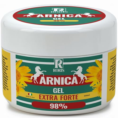 Roris Arnica per cavalli uso umano, gel extra forte 98%, 500ml made in italy, estratto di arnica,azione calmante e rilassante, assorbimento rapido, non unge