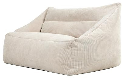 Icon Cecilia Sitzsack Sofa, Beige, Flauschiger Cord Stoff, 2 Sitzer Sofa für Erwachsene, Riesensitzsack mit Füllung, Bequemer Sessel, Lounge, Wohnzimmer, Deko Wohnzimmer