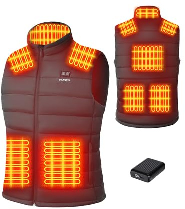 Toastiv Gilet Chauffant Homme avec Batterie Externe 18400mAh 7.4V, Gilet Chauffant Lavable, Veste Chauffante pour Hiver，Jusqu’à 11h de Chaleur