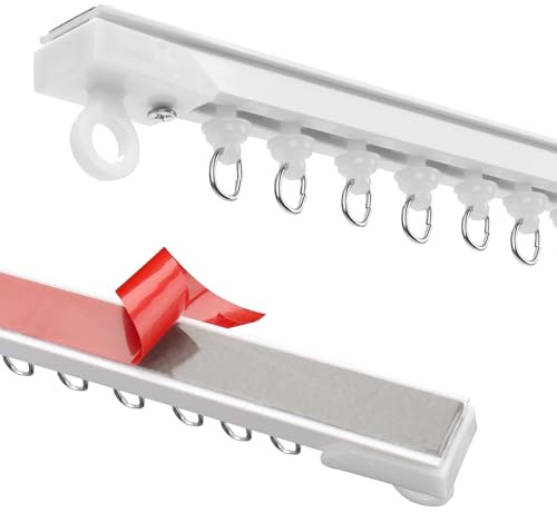 AROMUJOY Riel de cortina autoadhesivo para techo o pared, 2 x 40 cm/80 cm, riel de cortina sin taladrar ni tornillos, barra de cortina sin taladrar para caravana, cortina de ducha, armario, separador