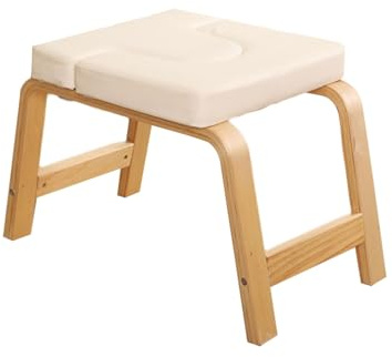 Yoga Headstand Stool,Wooden Upside Down Chair Load-Bearing Capacity 200kg,Inversion Bench for Fitness Balance Training(White)