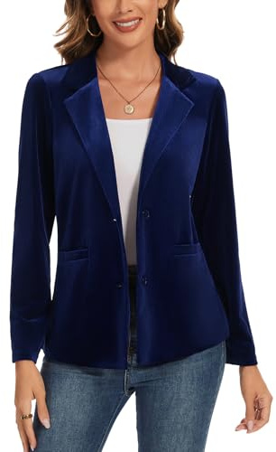 Kyzoeyou Blazer décontracté à manches longues en velours pour femme - Veste élégante pour le travail, le bureau - Avec poches à boutons, Bleu roi, L