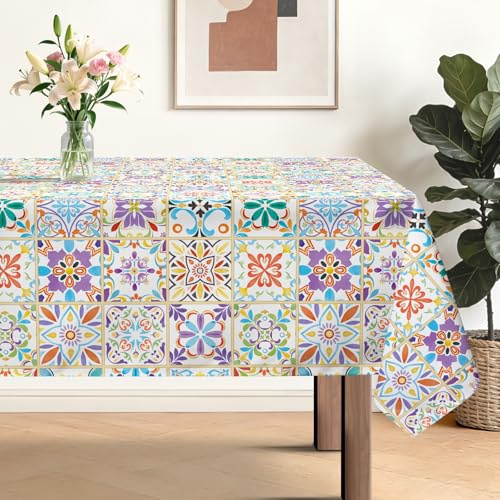 hometrixx Geometric Mexican Tile Washable Rectangle Table Cloth 55x70inch