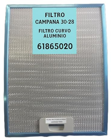 RECAMBIOS DREYMA Filtro Curvo Campana 378x278mm Aluminio Malla Multicapa Compatible con Teka Codigo 61865020 Pestana Agarre Lavable Reutilizable Repuesto Optimo Pro