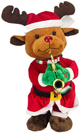 Toyvian Plüsch Elch Rentier Figur mit Musik Xmas Plüschtier Kuscheltier Stofftier Schmusetier Weihnachten Deko Figur Tischdeko Weihnachtsdeko Geschenk für Baby Kinder