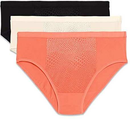 Warner's womens Blissful Benefits Tummy-smoothing Comfort Microfiber 3-pack Ru5023w Hipster Panties, Sugar Coral/Pearled Ivory/Black, Large US