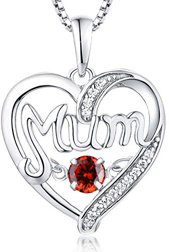 YL Collana Mamma Argento 925 con Gennaio Pietra portafortuna Granato Pietra del Battito Cardiaco Ciondolo Cuore per Donna Madre,45-48 cm