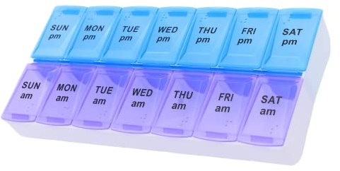 7 Day Weekly AM PM Pill Organizer, ShysTech Large Pill Case Pill Box for Pills Vitamin Supplements Medication (Purple/Blue)