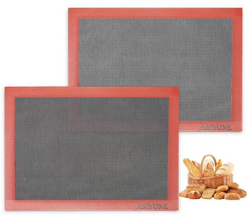 AMYONE Perforated Baking Mats, 2 PCS Eclair Silicone Mat for Half Sheet, Non-Stick Reusable Oven Liners for Making Bread/Pizza/Pastry/Cookie 11 5/8 x 16 1/2