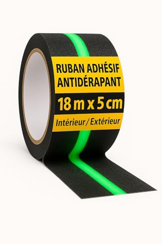 notlok Safety Work - Antirutsch Klebeband [ 18M x 5cm ] Schwarz mit fluoreszierendem Streifen - nachtleuchtend | Griptape für den Innen- und Außenbereich | Grip Tape, Anti Rutsch Streifen