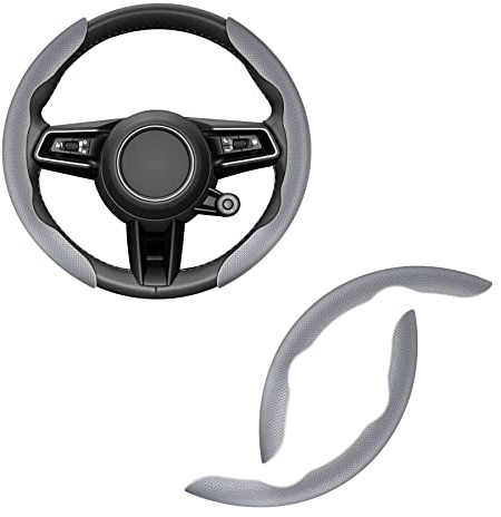 Amiss Nappa Leather Steering Wheel Cover - Universal 99% Segmented Steering Wheel Protector (Grey), 2PCs