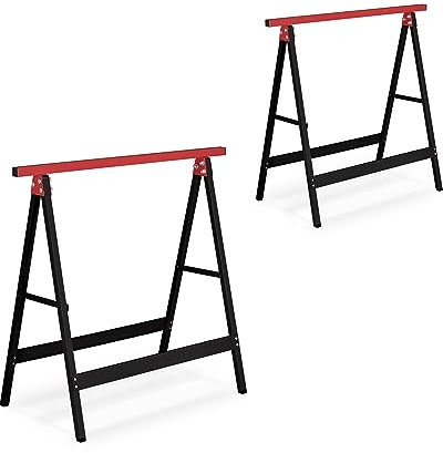 Relaxdays Caballetes de Trabajo 74 x 78 x 40 cm Set de 2, Plegables, 100 kg, Borriquetas de Taller, Pintor, Negro y Rojo