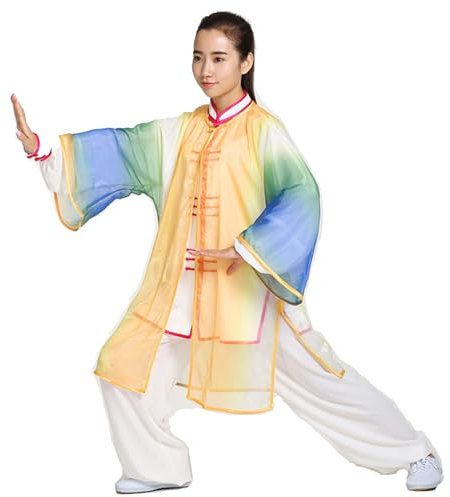 Damen Tai Chi Anzug Kampfsport Kleidung Chinesischer Kung Fu Tencel Schleier Hanfu Anzug Für Wing Chun Zen Meditation(D,3XL)