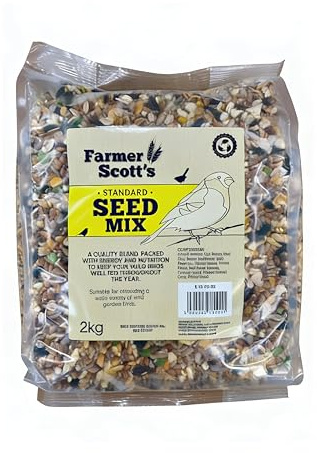 Farmer Scott's Wild Bird Standard Seed Mix 2KG Bag - High In Energy, Protein Rich Bird Feed for Garden and Wild Birds All Year Round