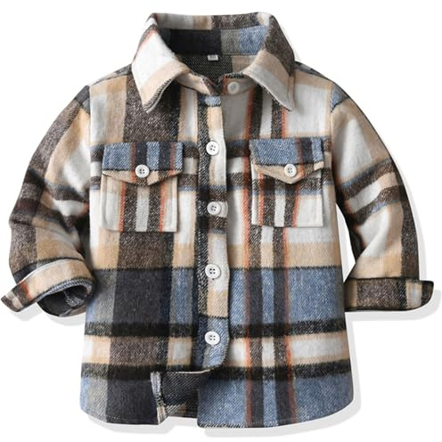 Yaopelky Niño Camisa De Franela A Cuadros Niños Manga Larga Botón Abajo Chaqueta Bolsillo Solapa Regular Fit Casual Otoño Ropa