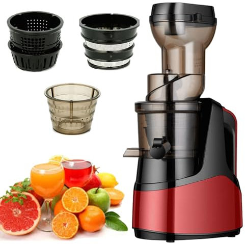 Spremiagrumi Separatore Di Succo, Frutta E Verdura Intera, Capacità 1000 ML, Domestico Con Funzione Inversa, Spremiagrumi Centrifughi Con Filtro A Rete/sorbetto/Gelato-Facile Da Pulire,Red
