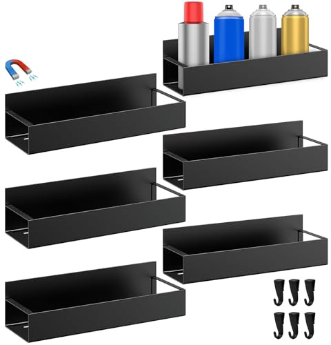 6 Pcs Magnetic Spray Can Holder, Magnet Toolbox Holder, Wall Mounted Spray Bottle Rack, Mechanic Paint Can Organizer, Tool Box Storage Rack for Garage Home Workspace (Black)